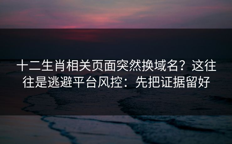 十二生肖相关页面突然换域名？这往往是逃避平台风控：先把证据留好