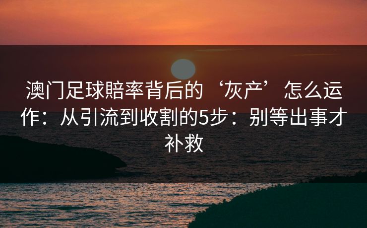 澳门足球賠率背后的‘灰产’怎么运作：从引流到收割的5步：别等出事才补救